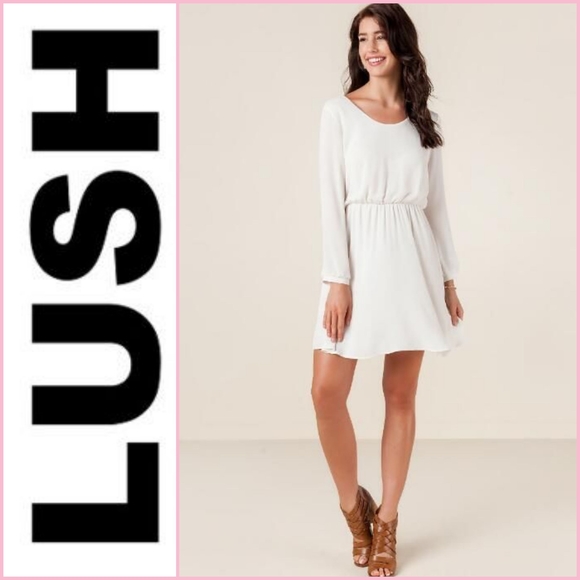 Lush Dresses & Skirts - Lush Kelledy Ivory Cream Solid Long Sleeve Dress